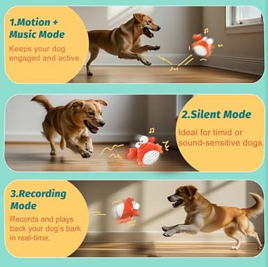 GUKCO Crab Interactive Dog Toys – Rechargeable Self-Play Toy with Motion-Activated Ball & Music Recording Modes for Small, Medium & Large Dogs, Moving Dog Toy to Keep Them Busy - Image 2