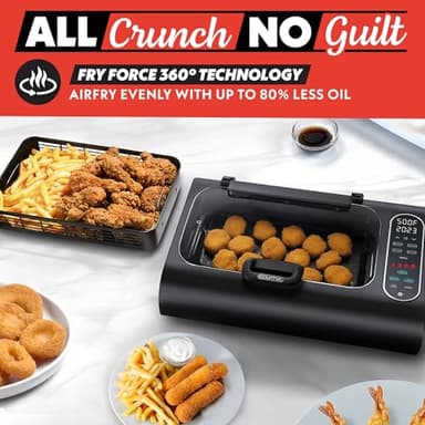 Gourmia Smokeless Indoor Grill & Air Fryer with Recipe Book – Electric Grill for Indoor Use, 5‑in‑1 Countertop Cooker, Cast-Iron Grate, 1650W, Glass Lid, Dishwasher-Safe Plates - Image 3