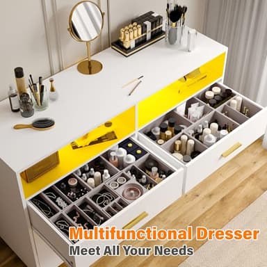 EnHomee White Dresser with LED Lights, 6 Drawers & 2 Open Shelves Top Dresser for Bedroom, Wood Chests of Drawers - Image 8