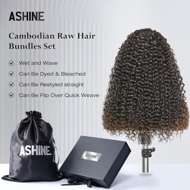 ASHINE Human Hair Bundles Deep Curly Water Wave, Unprocessed Cambodian Raw Hair 14 16 18 Inch, Flip Over Quick Weave Wet and Wave Bundles for Women Natural Black - Image 7