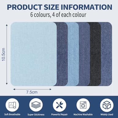 Iron On Patches for Clothes 24pcs, Iron On Patches for Jeans, Cotton Denim Repair Patch for Inside Jeans Fabric Kit, Jeans Knee, Pants, Clothing 3" by 4-1/4" Blue&Black - Image 2
