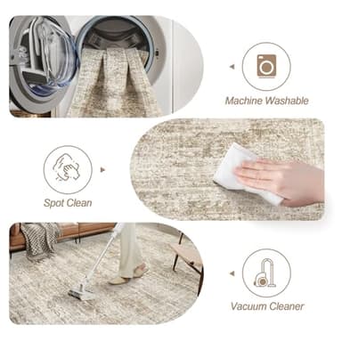 Soalmost Washable Area Rug 8x10, Large Soft Rugs for Living Room Vintage Area Rugs for Bedroom Dining Room Non-Slip Stain Resistant Brown Under Table Rug - Image 4