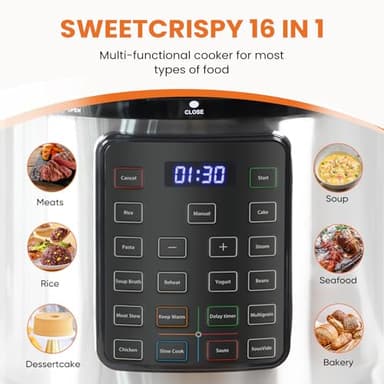 Sweetcrispy 8QT Electric Pressure Cooker,16-in-1 Instant Multi Kitchen Appliances, Slow Cooking Pot Rice Steamer Yogurt Maker, Stainless Steel - Image 3
