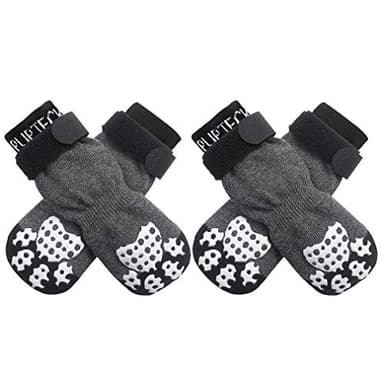 PUPTECK Anti-Slip Dog Socks with Double Sides Grips for Small Medium Large Dogs Hardwood Floors Prevents Licking, Dog Shoes for Hot Pavement Traction Control Paw Protector for Senior Dogs, Grey M - Image 1