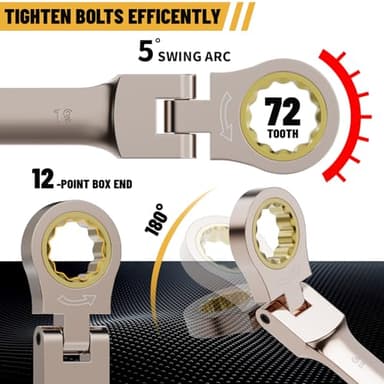 GRENPRO Wrench Set, Ratchet Wrenches Set, 25PC Flex-Head Ratcheting Wrench Set SAE&Metric and Standard 1/4" to 7/8"&8-19mm with Gauge Organizer, 72 Tooth Mechanic Tool Open End Combination Wrench Sets - Image 3