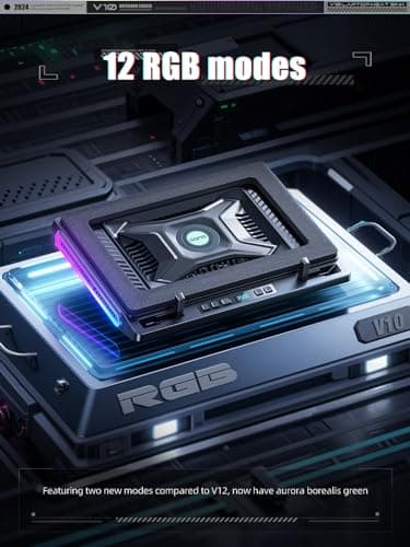 llano V10 Gaming Laptop Cooling Pad, RGB Laptop Cooler Stand with Powerful 4.72 Inch External Turbo Cooling Fan, Fast Cooling Computer 13-17.3in, Button Control, 3 Adjustable Stand, 4-Port USB C&A - Image 3