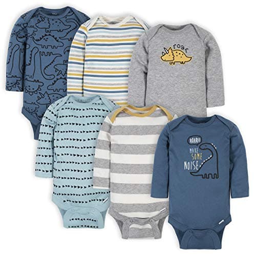 Gerber Baby Boys' 6-Pack Long-Sleeve Onesies Bodysuit, Dinosaur Blue, 3-6 Months - Image 1