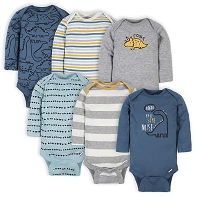Gerber Baby Boys' 6-Pack Long-Sleeve Onesies Bodysuit, Dinosaur Blue, 3-6 Months - Image 1