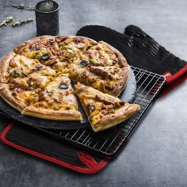 Coziselect Oven Mitts and Pot Holders Set, Cooking Mitts, Heat Resistant Cooking Mitts and Pot Holders, Silicon Oven Gloves Set for Kitchen, Pure Cotton and Terrycloth Lining, Black, 4 Pcs Set - Image 3