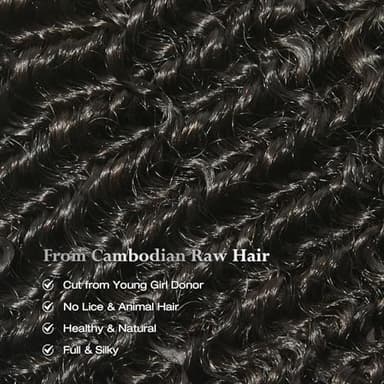 ASHINE Human Hair Bundles Deep Curly Water Wave, Unprocessed Cambodian Raw Hair 14 16 18 Inch, Flip Over Quick Weave Wet and Wave Bundles for Women Natural Black - Image 4