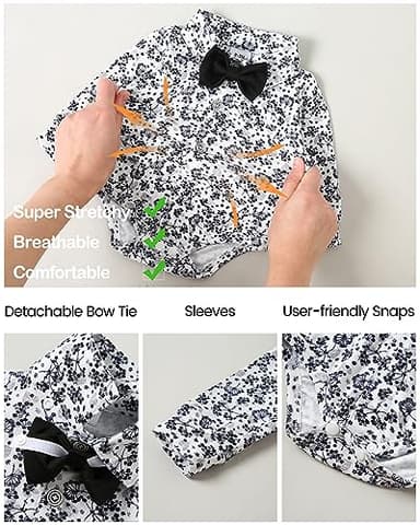 YALLET Baby Boy Clothes Suit 0-24 Months Infant Gentleman Outfits Formal Dress Shirt+Bowtie+Vest+Pants Set Baby Wedding Suits Black - Image 5