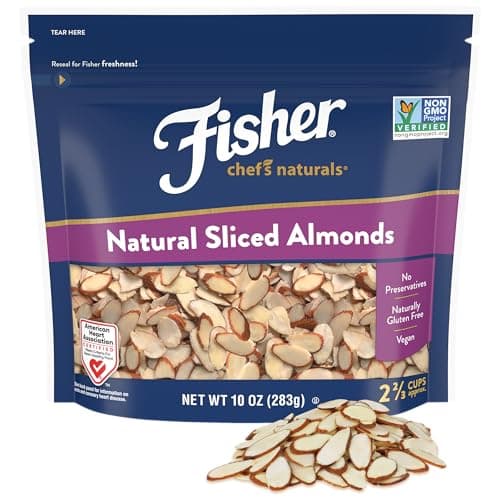 Fisher Chef's Naturals Unsalted Sliced Almonds 10oz Resealable Bag - Raw Nuts Perfect for Cooking, Baking & Snacking, Healthy Snacks for Adults, Vegan Protein, Keto Snack, Gluten Free - Image 1