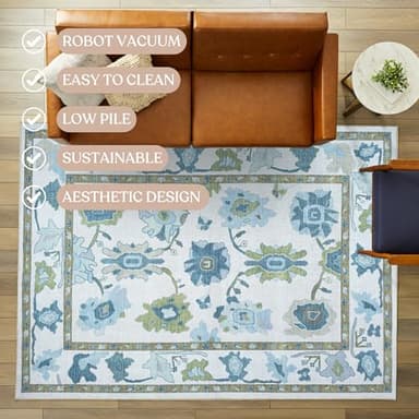 Fame Living Green Oushak Rug, Modern, Vintage, Turkish, Eclectic, Floral, Pastel, Washable, Large Area Rugs for Living Room, Dining, Bedroom, Girls, Boys, 7'5"x9'8" - Image 3