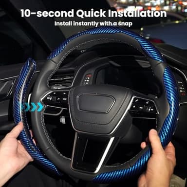 Hiseanllo Carbon Fiber Steering Wheel Cover 3PCS Set – Anti-Slip, Scratch-Resistant, Universal Fit for 14–16 Inch Wheels – Interior Car Accessories for Cars, SUVs, Trucks (Black) - Image 5