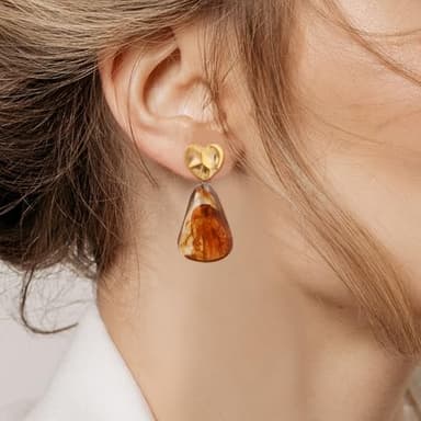 Teppdfann Gold Hammered Heart Drop Dangle Earrings Orange Vintage Irregular Acrylic Stud Earrings for Women Gold and Orange Geometric Earrings - Image 2