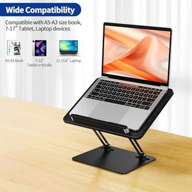 BESIGN BS01 Book Stand for Reading, Adjustable Book Holder, Ergonomic Laptop Stand with Elastic Page Clips for Music Scores, Recipe, Tablet, Laptop (Black) - Image 4