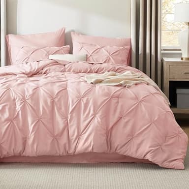 Bedsure Queen Comforter Set Pink - Bed in a Bag Queen Size 7 Pieces, GentleSoft™ Pintuck Bed Set Gift for Family, Pinch Pleat Pink Comforter with Sheets, Pillowcases & Shams - Image 2