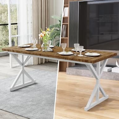 AMICLIBER Farmhouse Dining Table for 6-8 People, 70.8 Inch Rectangular Wood Dining Table, Rustic Kitchen Table with Extra Heavy Duty Metal Legs for Dining Room - Rustic Oak/White - Image 7