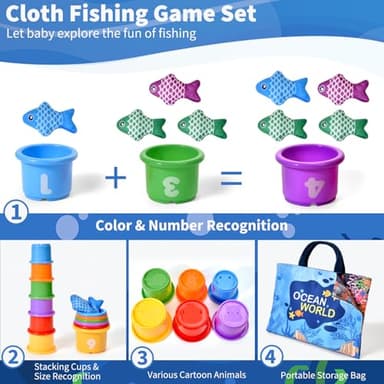 Montessori Toys for 1 Year Old,20PCS Baby's Sensory Toy First Fishing Toy Set for 1-3 Boy Girl Birthday Gift,Educational Learning Toys Stacking Cups Number Counting, Color Sorting for 12-18 Month Baby - Image 6