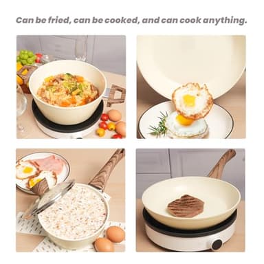 ZHANG XIAO QUAN SINCE 1628 Pots and Pans Sets Non Stick, PTFE/PFAS/PFOA Free Pots and Pans, 10Pcs Aluminium Non Toxic Cookware Set, Cream White Pots and Pans Set - Image 3