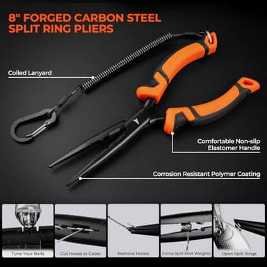 KastKing ToughTide 7pc Fishing Tool Kit, Rechargeable Digital Fish Scale with Lip Grip & Tape Measure, 7” Fillet Knife with Sheath & Sharpener, 8” Split Ring Pliers, Hook Remover, Microfiber Towel - Image 4