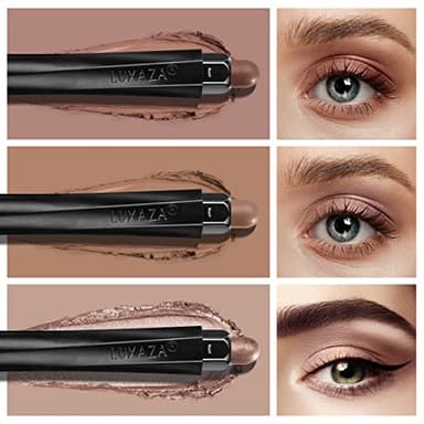 LUXAZA 3Pcs Neutral Brown Eyeshadow Stick Set, Matte And Shimmer Creamy Eyeshadow Pencil, Shiny Pink Shadow, Waterproof Long Lasting Smoky Eye Makeup - Image 2