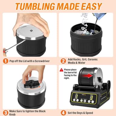 C1 Rock Tumbler Kit - Professional Large 2.5LB Capacity, Up to 5X More Noise Cancelling, Adjustable Timer & Speed with Full Accessories & Memory Function, Ideal for Adults Kids - Image 3