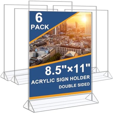 Seencool Acrylic Sign Holder 8.5 x 11 Vertical Double-Sided Flyer Display Stands, Plastic Table Menu Stand, Clear Picture Paper Frames for Office Home Store Restaurant 6Pack - Image 1