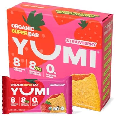 YUMI Organic Breakfast Superbar, Gluten-Free, No Added Sugar, 7+ Vegetables, Soft-Baked Crust, Healthy Snack Bars for Kids, School Safe, Healthy Alternative to Granola Bars or Cereal Bars, Strawberry (30ct) - Image 1