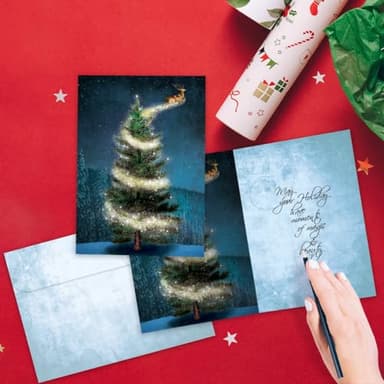 Tree-Free Greetings - Season's Greeting Cards - Artful Designs - 10 Cards + Matching Envelopes - Made in USA - 100% Recycled Paper - 5 x 7 - Magical Reindeer (HB53463) - Image 3