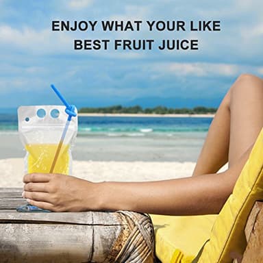 100 Pcs Drink Pouches with 100 Straw Holes, Freezable Juice Pouches, Translucent Reclosable Zipper Plastic Pouche Drink Bags for Cold & Hot Drinks for Adults and Kids - Image 3