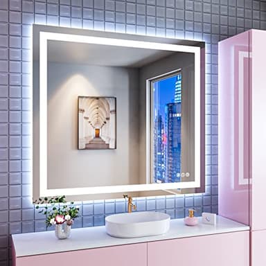 Amorho LED Bathroom Mirror 40''x 36'' with Front Light and Backlit, Stepless Dimmable Wall Mirrors with Anti-Fog, Shatter-Proof, Memory, 3 Colors, Double LED Vanity Mirror (Horizontal/Vertical) - Image 1