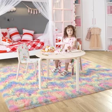 ULTSOFE Rainbow Fluffy Rug for Girls Bedroom Soft Carpet, 4x6 Unicorn Rainbow Rug Cute Shag Area Rugs for Dorm Classroom Living Room Baby Toddler Kids Girls Room Nursery, Colorful Kawaii Home Decor - Image 3