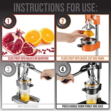 Eurolux Cast Iron Citrus Juicer | Extra-Large Commercial Grade Manual Hand Press | Heavy Duty Countertop Squeezer for Fresh Orange Juice (Bonus Stainless Steel Cup) (Gray) - Image 6