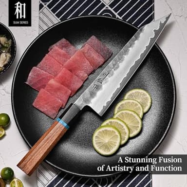 KAWAHIRO 210mm Japanese Kiritsuke Chef Knife with Tri-Ply VG-10 Stainless Steel Blade, Ergonomic Handle Grip and Premium Wood Box, Cooking Gifts for Men Women - Image 2