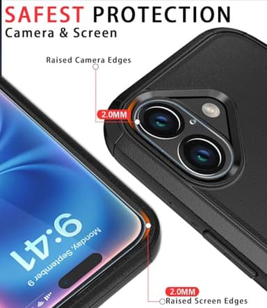 Diverbox for iPhone 16 Case [Shockproof] [Dropproof] [Tempered Glass Screen Protector + Camera Protectors] Heavy Duty Protection Phone Case Cover for Apple iPhone 16 (Black) - Image 4