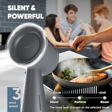 BREETEE Grey Portable Range Hood – Multi-Layer Filtration, Low Noise 3-Speed Compact Kitchen Exhaust Fan, Desktop Range Hood with 4-Core & Carbon Filters, Oil Cup, for Apartments, Dorm, RV, Indoor BBQ - Image 6
