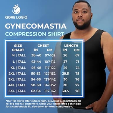 QORE LOGIQ Gynecomastia Compression Shirts for Men - Sleeveless Slimming Undershirts Tummy Control and Body Shaper Tank Top Black XLT (Tall Fit) - Image 5