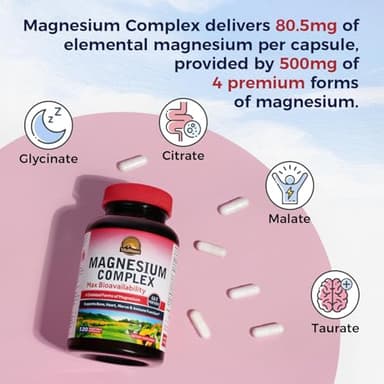 Vitalitown Magnesium Complex Supplement 500mg - NSF Certified Magnesium Glycinate, Malate, Taurate & Citrate - Chelated High Absorption & Gentle on Stomach - Vegan Non-GMO 120 Capsules - Image 3