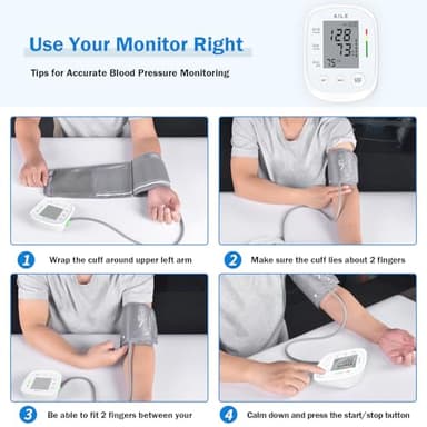 AILE Blood Pressure Monitor, Blood Pressure Machine Upper Arm Large Cuff(8.7"-16.5"), High Automatic Blood Pressure Monitors Cuff for Home Use, (BP) Manual Arm Blood Pressure Monitors, 2 * 99 Memory - Image 6
