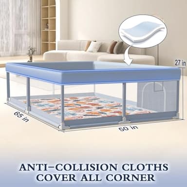XVISHX 65 x 50 Inch Baby Playpen with Mat, Playpen for Babies and Toddlers, Baby Play Pen Playard for Indoor & Outdoor Active Center Game Fence, Skin-Friendly Fabric and Soft Breathable Mesh, Grey - Image 5