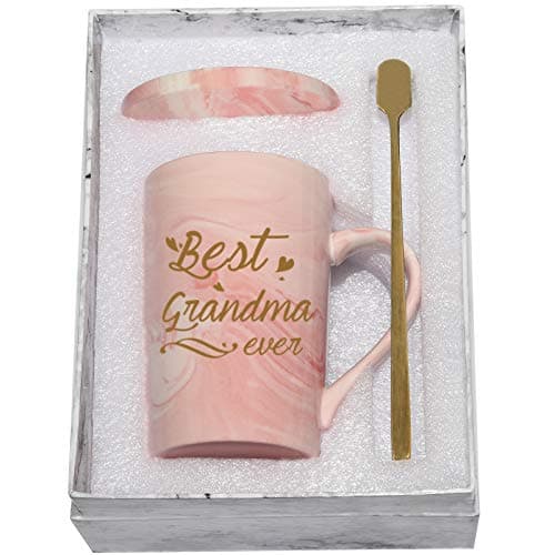 Best Grandma Mug Best Grandma Ever Mug Grandma gifts Birthday Mothers Day Gifts for Grandma from Granddaughter Grandson Grandchildren Grandkids 14 Ounce Exquisite Box Spoon and Mug Mat Pink - Image 1