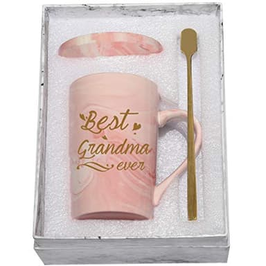 Best Grandma Mug Best Grandma Ever Mug Grandma gifts Birthday Mothers Day Gifts for Grandma from Granddaughter Grandson Grandchildren Grandkids 14 Ounce Exquisite Box Spoon and Mug Mat Pink - Image 1