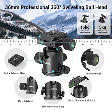 SmallRig Camera Tripod, 71" Foldable Aluminum Tripod/Monopod, 360°Ball Head Detachable, Payload 33lb, Adjustable Height from 16" to 71" for Camera, Phone - Image 3