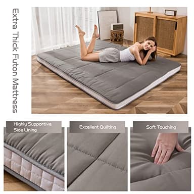 MAXYOYO Futon Mattress, Padded Japanese Floor Mattress Quilted Bed Mattress Topper, Extra Thick Folding Sleeping Pad Breathable Floor Lounger Guest Bed for Camping Couch, Dark Grey, Full - Image 7