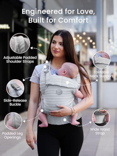 Grownsy Baby Carrier Newborn to Toddler (7-44lbs), Ergonomic & Cozy Wraps with One-Click Buckle, Mesh & Head Support for Hands-Free Comfort, Silver Gray - Image 7