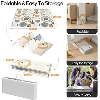 Mloong Baby Play Mat for Floor,59x71x0.4inch Playmat for Baby with Carry Bag, Foldable Play Mat,Kids Foam Play Mat,Waterproof Carlwing Mat for Baby,Large Infant Playmat,Indoor&Outdoor Playing Mat - Image 5