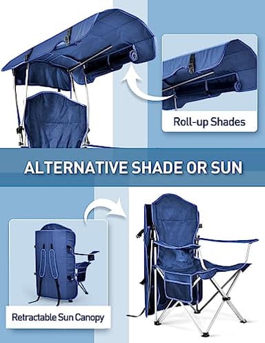 Docusvect Beach Chair with Canopy Shade, Folding Camping Chair with Canopy with Cup Holder, Side Pocket for Camp, Beach, Tailgates, Fishing - Support 330 LBS - Image 5