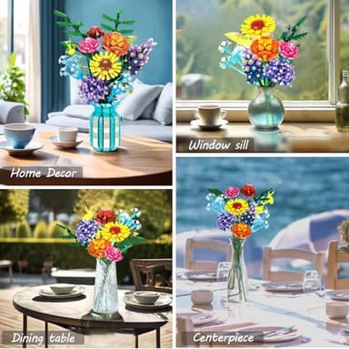 Flowers Set with Vase for Adult Women, Variety of Botanical Collection Bouquet Including Sunflower, Baby's Breath, Rose, Compatible with Lego Flower,1853PCS, 14+ - Image 5
