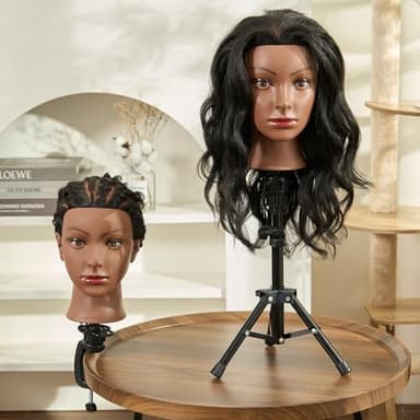 20-22 Inch Mannequin Head Human Hair with Stand,100% Real Human Hair Mannequin Head for Braiding,Cosmetology Manikin Doll Head for Styling with Table Clamp Hair Braiding Set(Brown) - Image 6